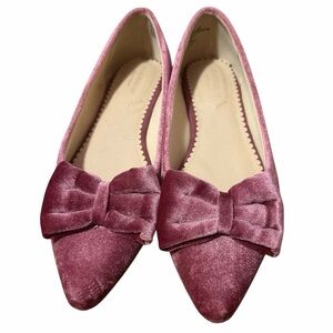 Isaac Mizrahi Velvet Bow Flats in Rich Pink